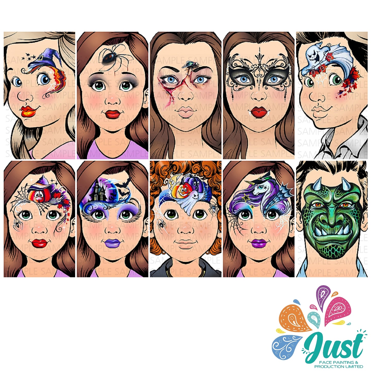 Sparkling Faces - The Ultimate Face Painting Guide - Intricate Halloween by Milena Potekhina with 3 stencils