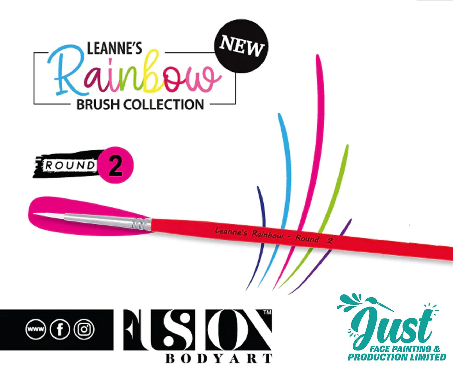 Fusion brush - LEANNE'S RAINBOW - Face Painting Brush with White Tacklon Bristles - Round 2 / 3 / 4