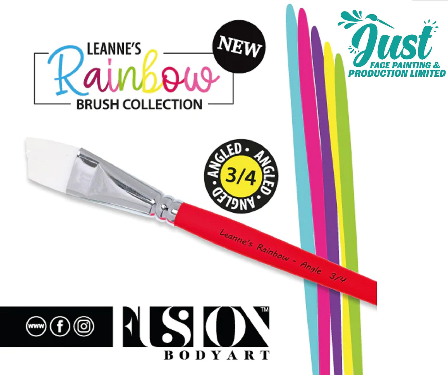 Fusion brush - LEANNE'S RAINBOW - Face Painting Brush with White Tacklon Bristles - Round 2 / 3 / 4