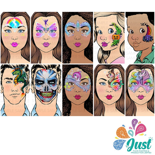Sparkling Faces - The Ultimate Face Painting Guide - Colorful & Fun Designs by Elodie Ternois by Milena Potekhina with 3 stencils