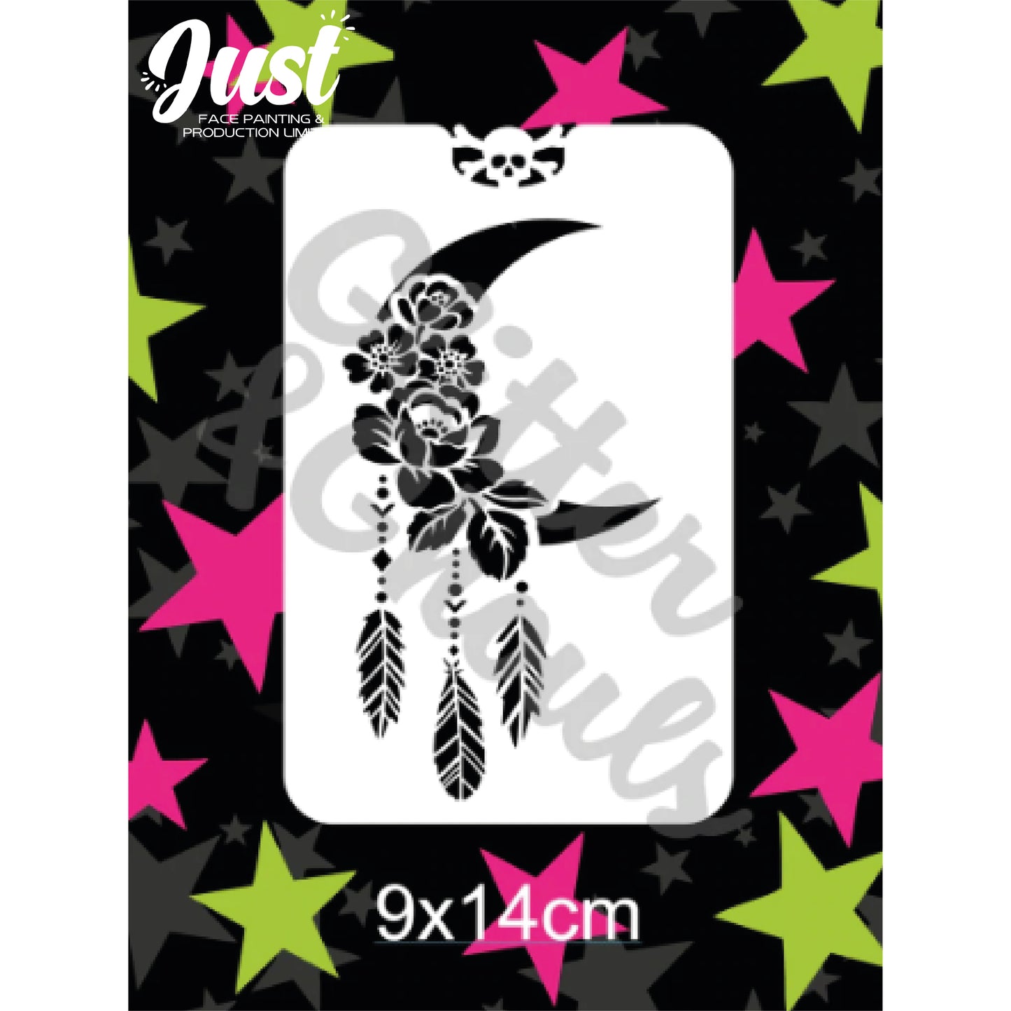 Glitter & Ghouls Stencils - Floral moon tattoo kids size