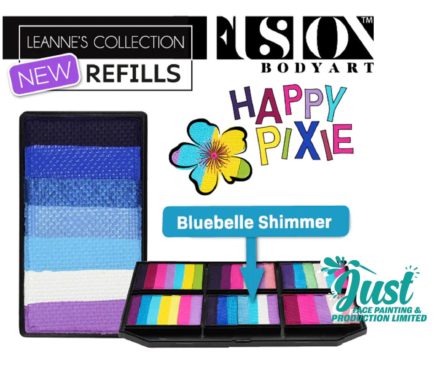 Fusion Rainbow Cake - Leanne's Face Painting Petal Cake | Leanne's Bluebelle Shimmer